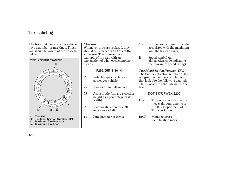Tire labeling | Acura 2008 MDX User Manual | Page 462 / 490