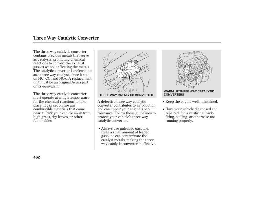Three way catalytic converter | Acura 2008 MDX User Manual | Page 468 / 490