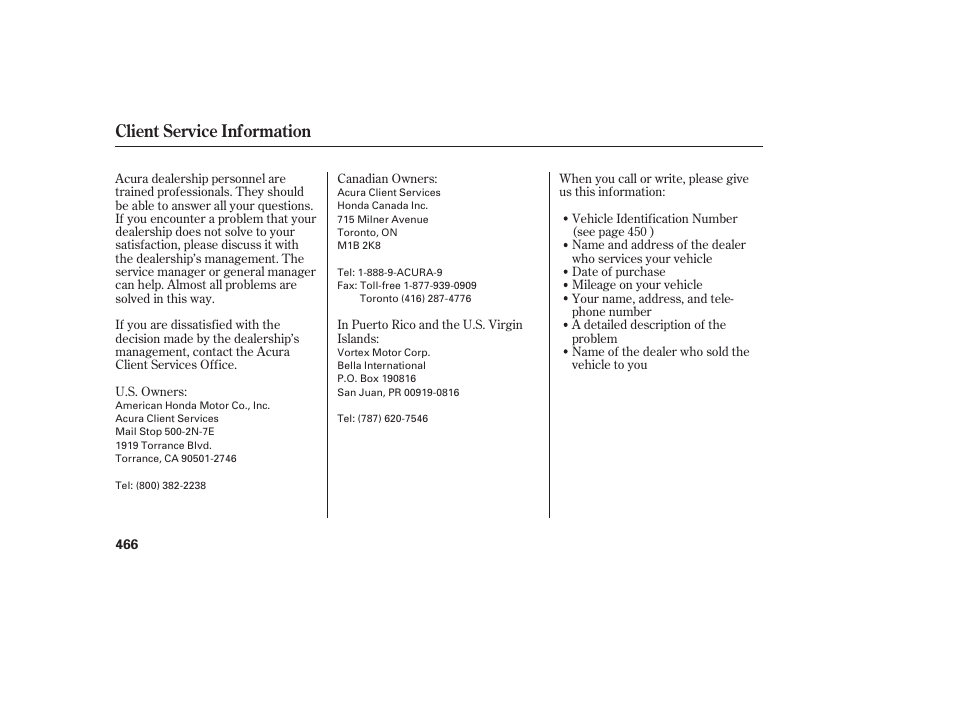 Client service information | Acura 2008 MDX User Manual | Page 472 / 490
