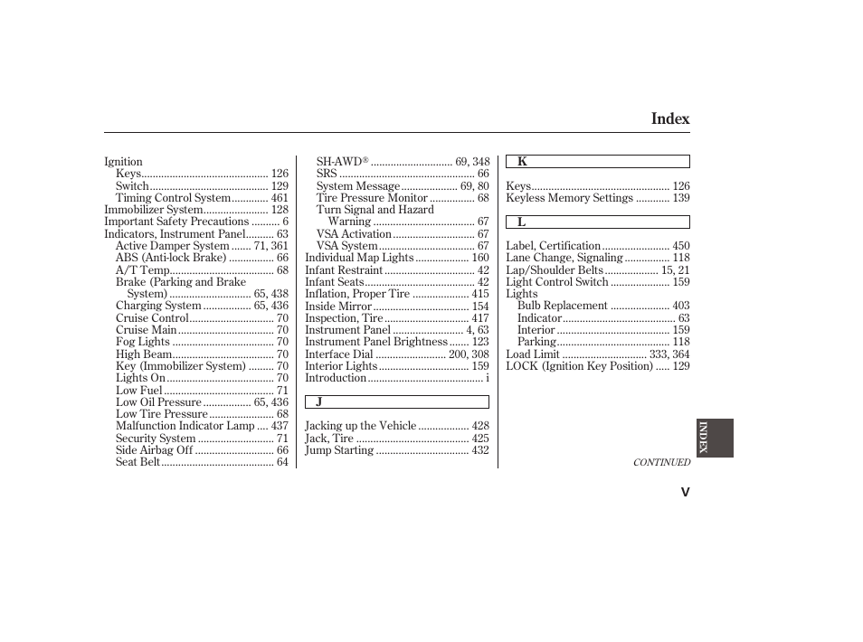 Index | Acura 2008 MDX User Manual | Page 481 / 490