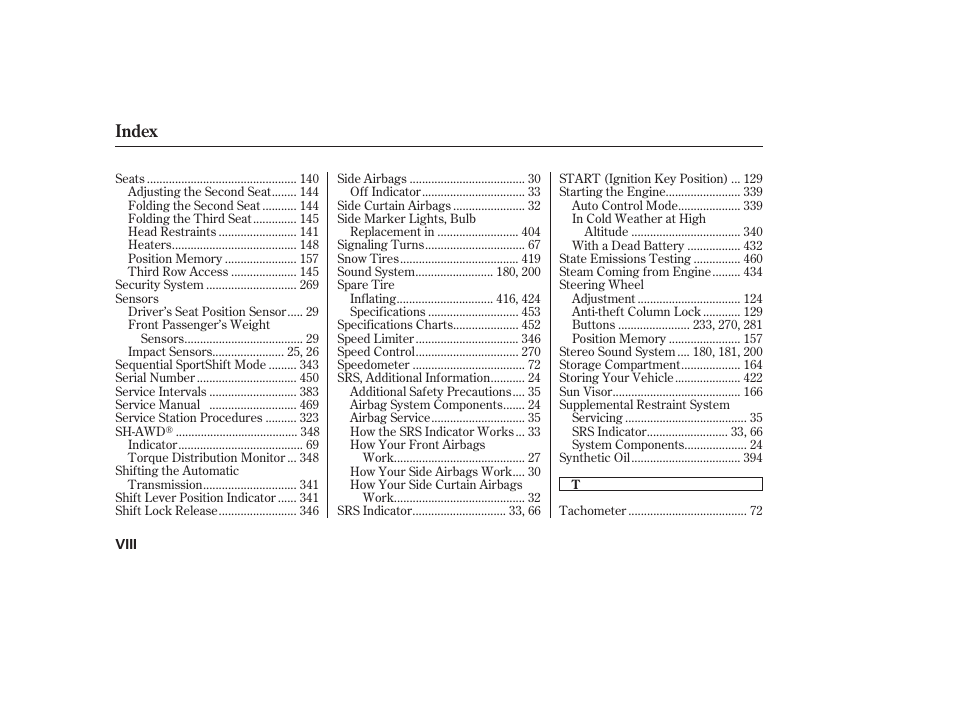 Index | Acura 2008 MDX User Manual | Page 484 / 490
