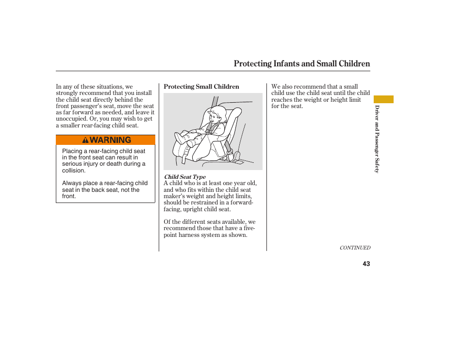 Protecting infants and small children | Acura 2008 MDX User Manual | Page 49 / 490