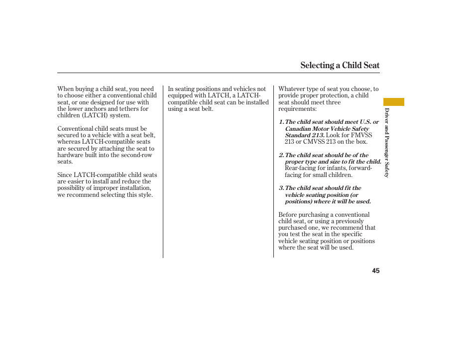 Selecting a child seat | Acura 2008 MDX User Manual | Page 51 / 490