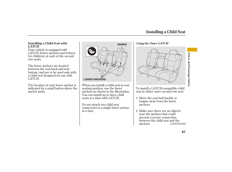 Installing a child seat | Acura 2008 MDX User Manual | Page 53 / 490