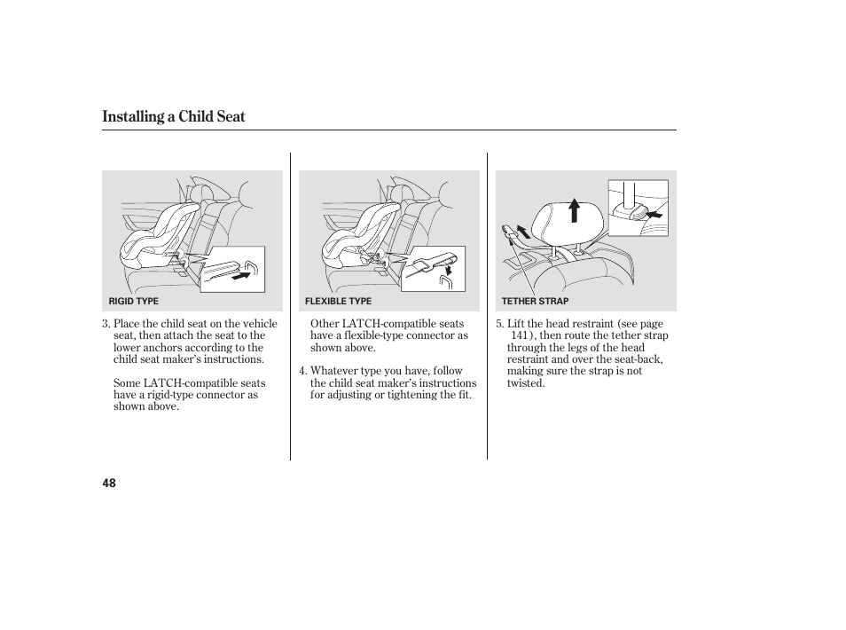 Installing a child seat | Acura 2008 MDX User Manual | Page 54 / 490