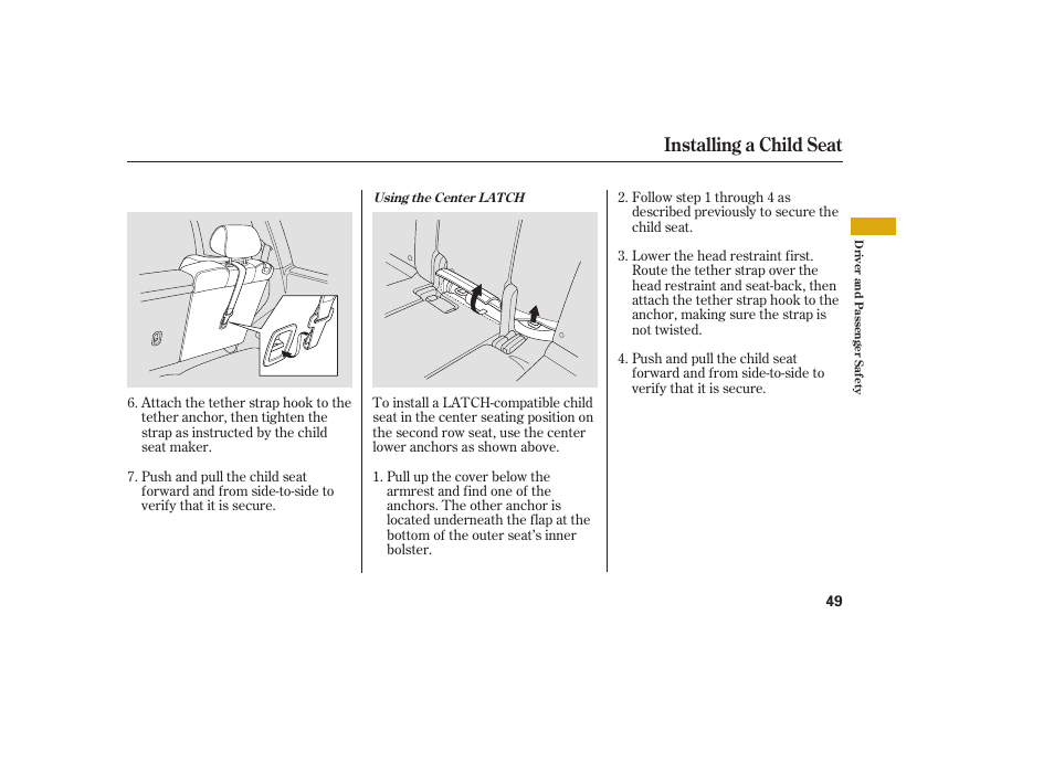 Installing a child seat | Acura 2008 MDX User Manual | Page 55 / 490