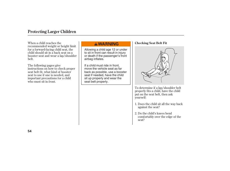 Protecting larger children | Acura 2008 MDX User Manual | Page 60 / 490