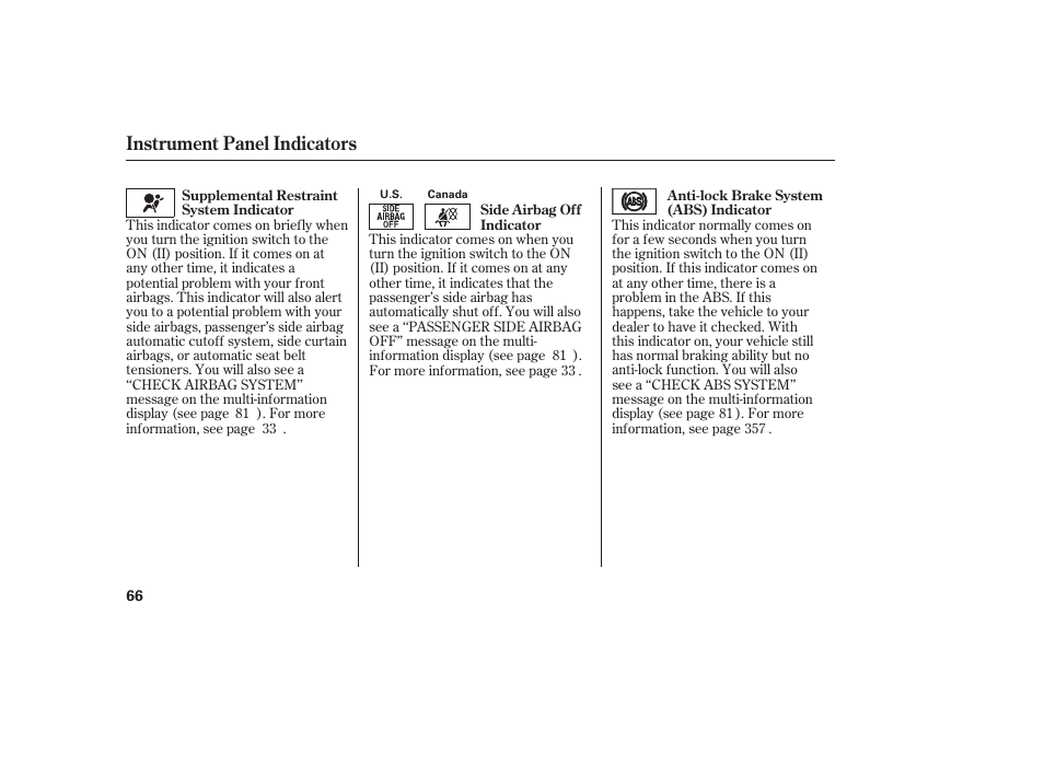 Instrument panel indicators | Acura 2008 MDX User Manual | Page 72 / 490