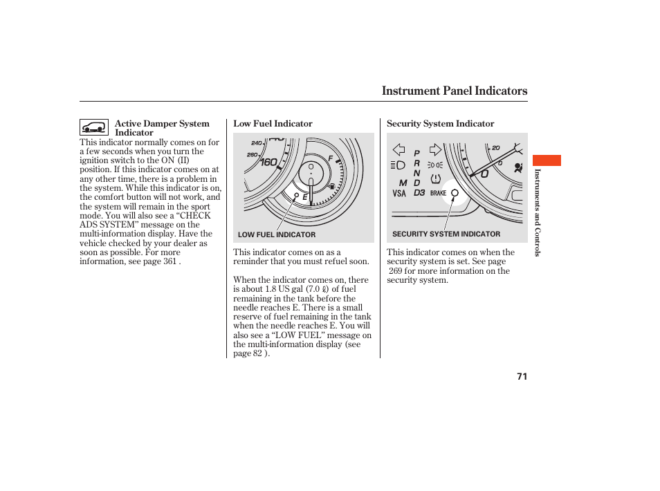 Instrument panel indicators | Acura 2008 MDX User Manual | Page 77 / 490