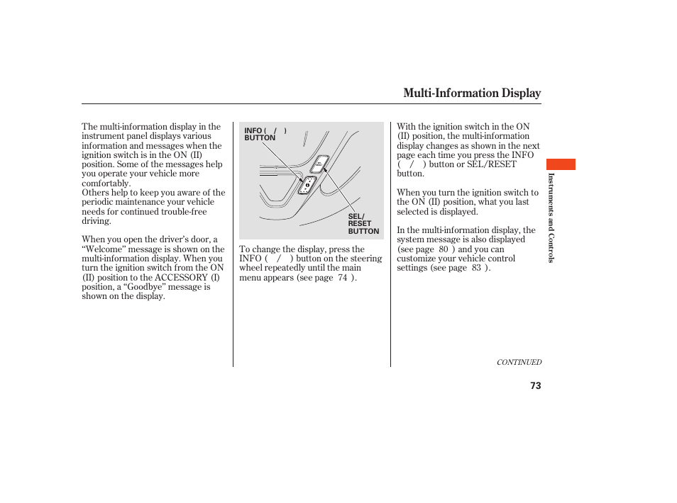Multi-information display | Acura 2008 MDX User Manual | Page 79 / 490