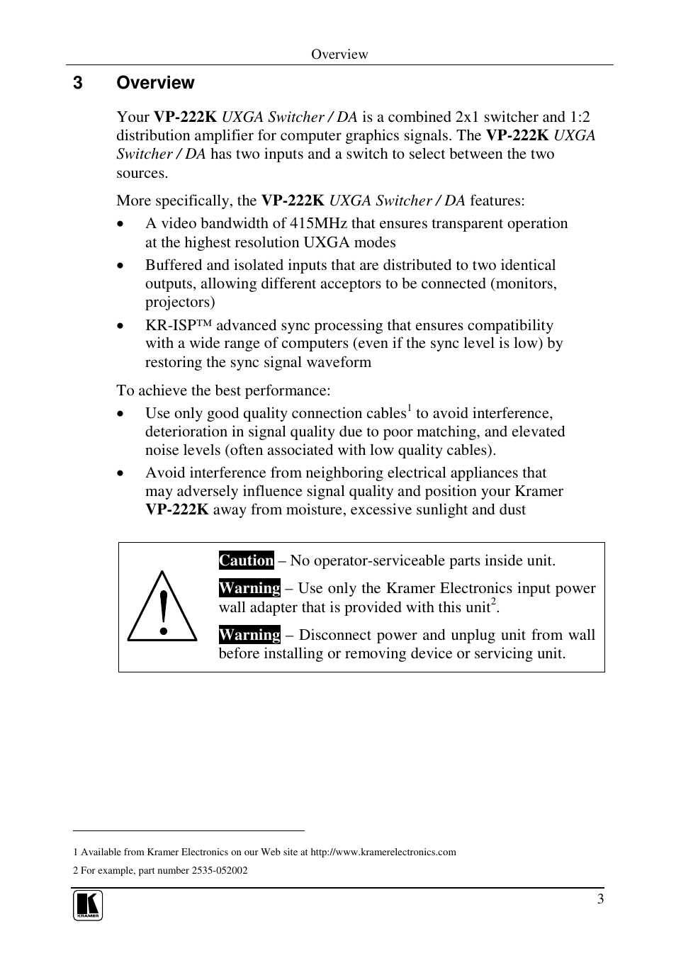 3overview | Kramer Electronics VP-222K User Manual | Page 5 / 10