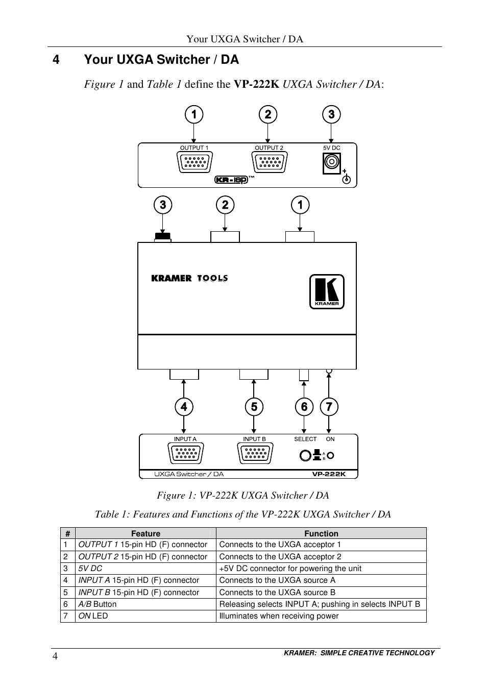 4your uxga switcher / da | Kramer Electronics VP-222K User Manual | Page 6 / 10