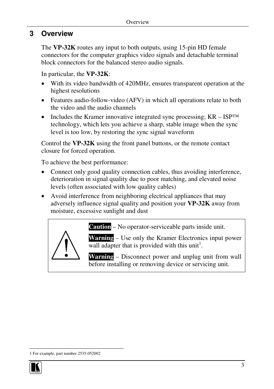 3 overview | Kramer Electronics VP-32K User Manual | Page 5 / 13