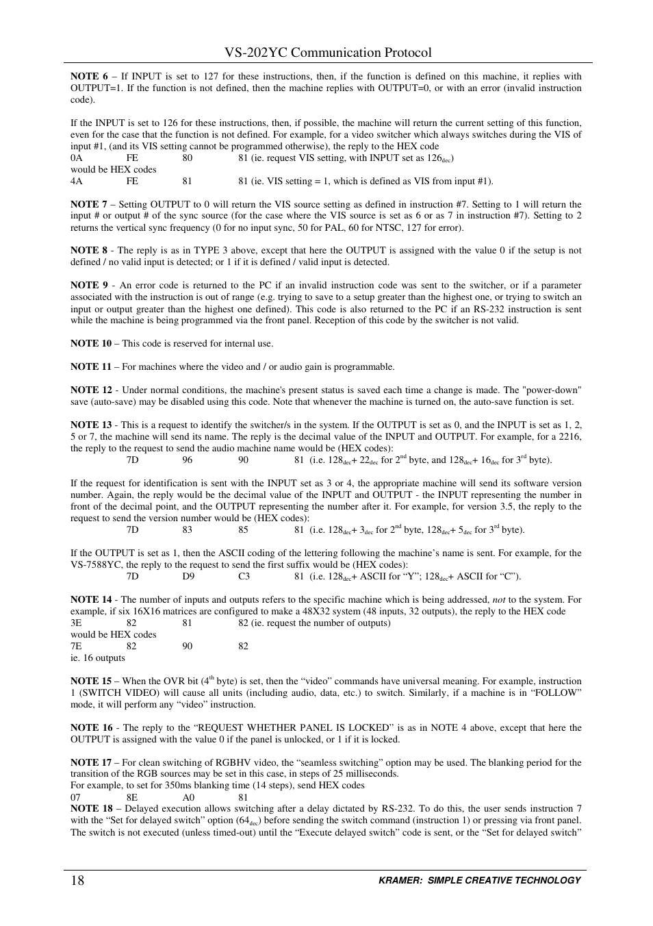 Vs-202yc communication protocol | Kramer Electronics VS-202YC User Manual | Page 20 / 23