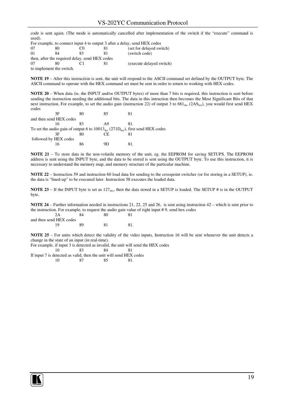 Vs-202yc communication protocol | Kramer Electronics VS-202YC User Manual | Page 21 / 23