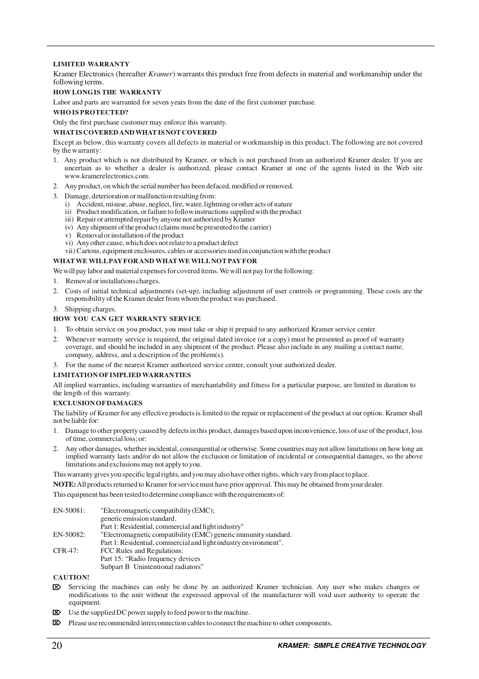 Kramer Electronics VS-202YC User Manual | Page 22 / 23