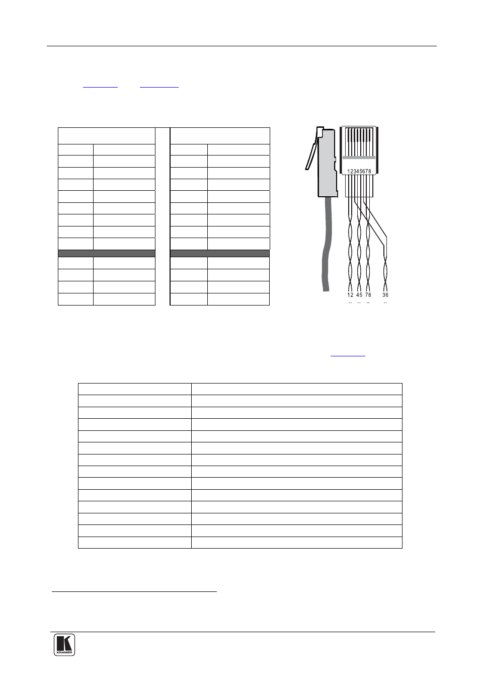 6 technical specifications, Technical specifications, Figure 4: cat 5 pinout | Table 3: cat 5 pinout, Table 4: technical specifications of the tp-102hd, Table 3: cat 5 pinout figure 4: cat 5 pinout | Kramer Electronics TP-102HD User Manual | Page 11 / 13