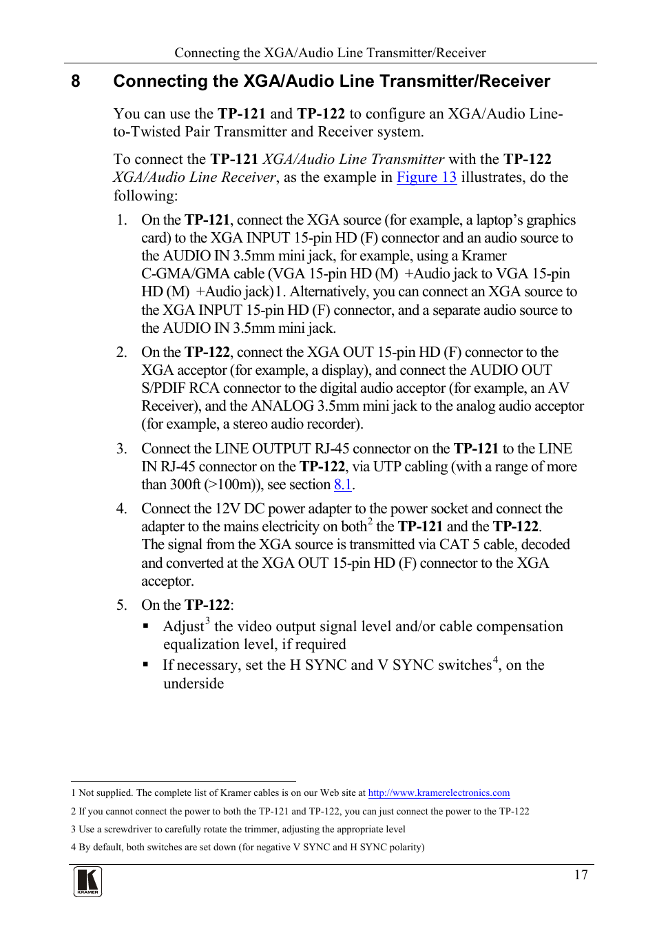 Connecting the xga/audio line transmitter/receiver | Kramer Electronics TP-124 User Manual | Page 20 / 33