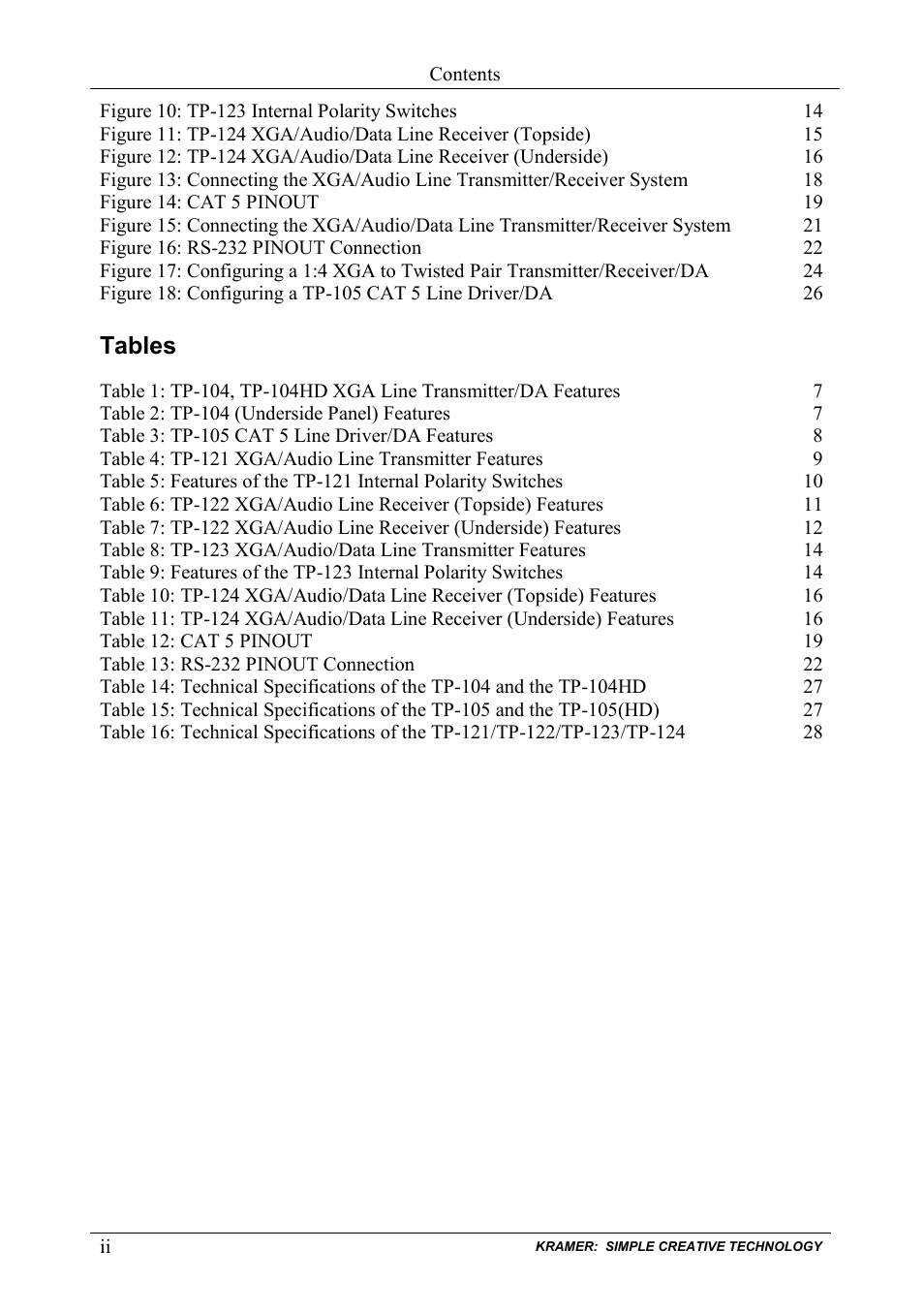 Kramer Electronics TP-124 User Manual | Page 3 / 33