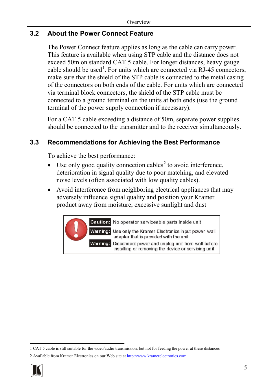 2 about the power connect feature, About the power connect feature, Recommendations for achieving the best performance | Kramer Electronics TP-124 User Manual | Page 8 / 33