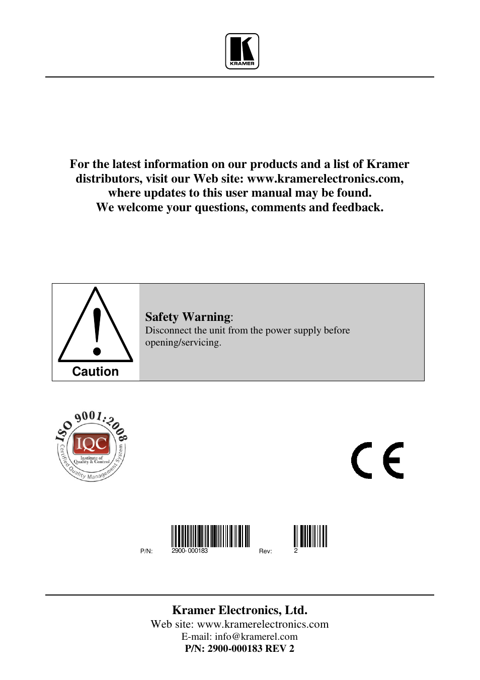 Kramer electronics, ltd, Caution, Safety warning | Kramer Electronics TP-114 User Manual | Page 13 / 13