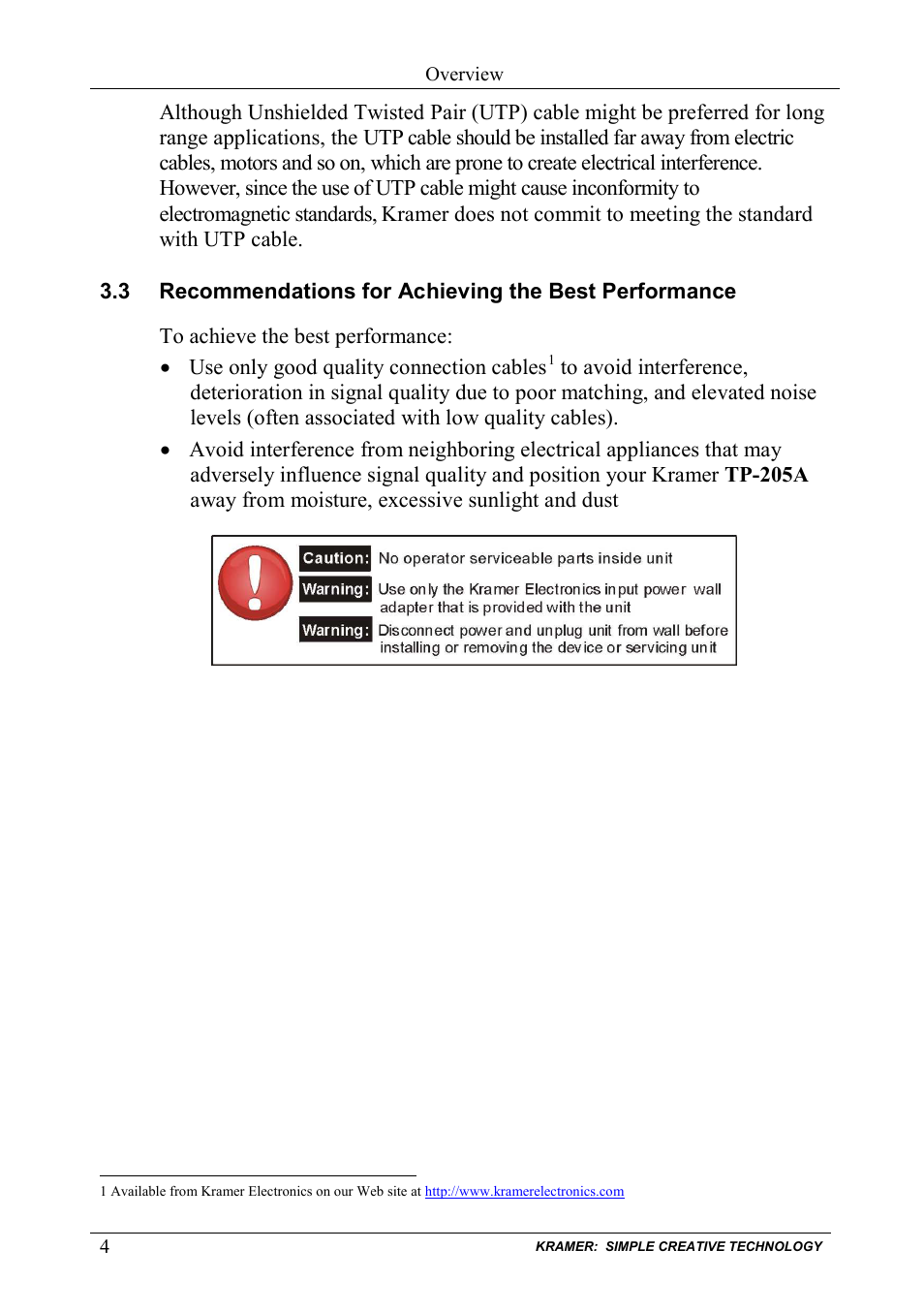 Recommendations for achieving the best performance | Kramer Electronics TP-205A User Manual | Page 6 / 15