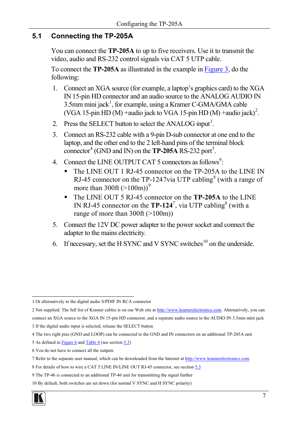 1 connecting the tp-205a, Connecting the tp-205a | Kramer Electronics TP-205A User Manual | Page 9 / 15