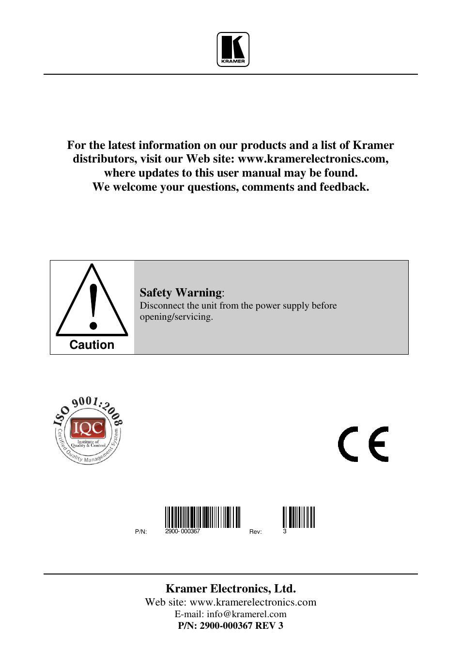 Kramer electronics, ltd, Caution, Safety warning | Kramer Electronics TP-210A User Manual | Page 15 / 15