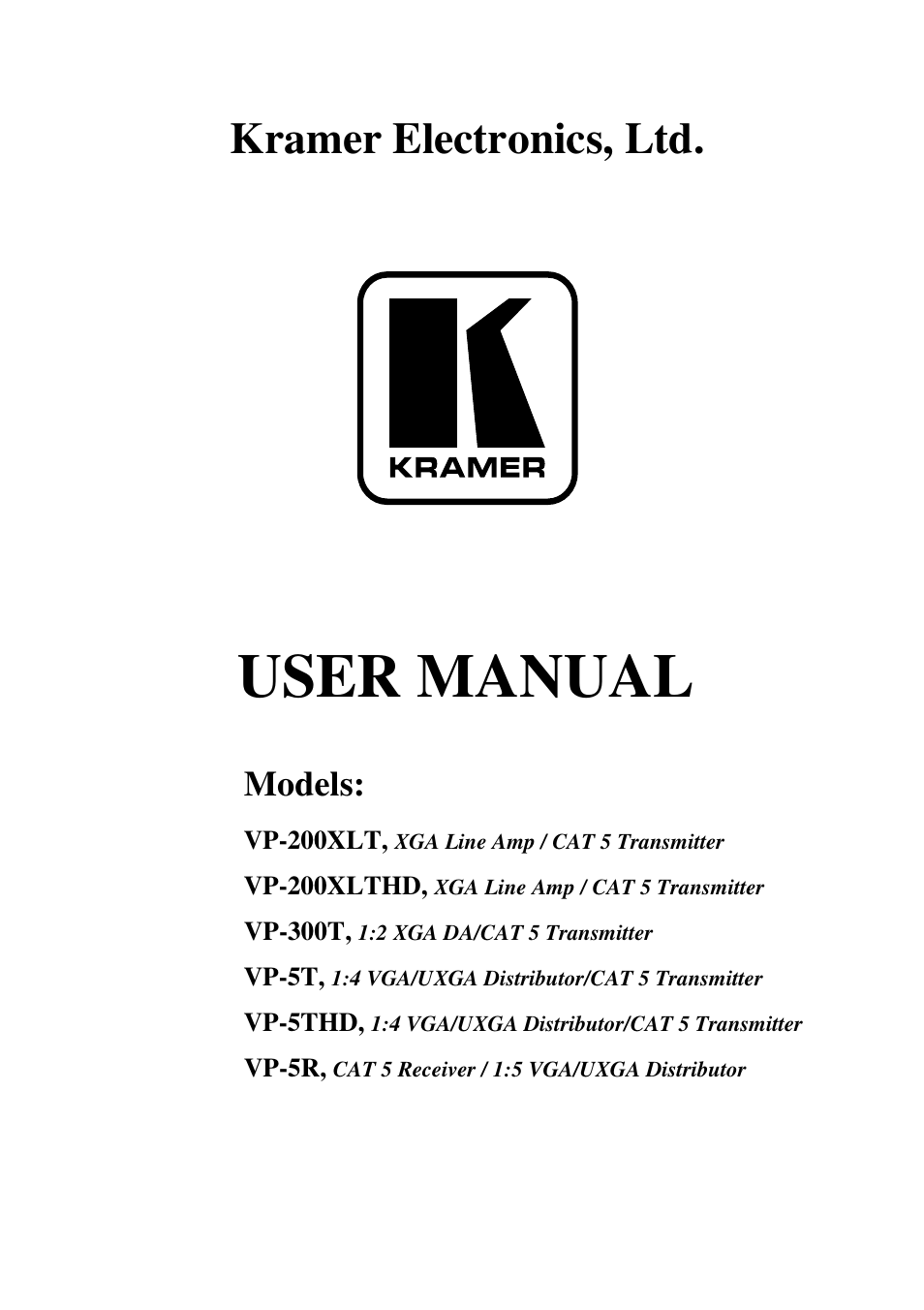 Kramer Electronics VP-300T User Manual | 31 pages