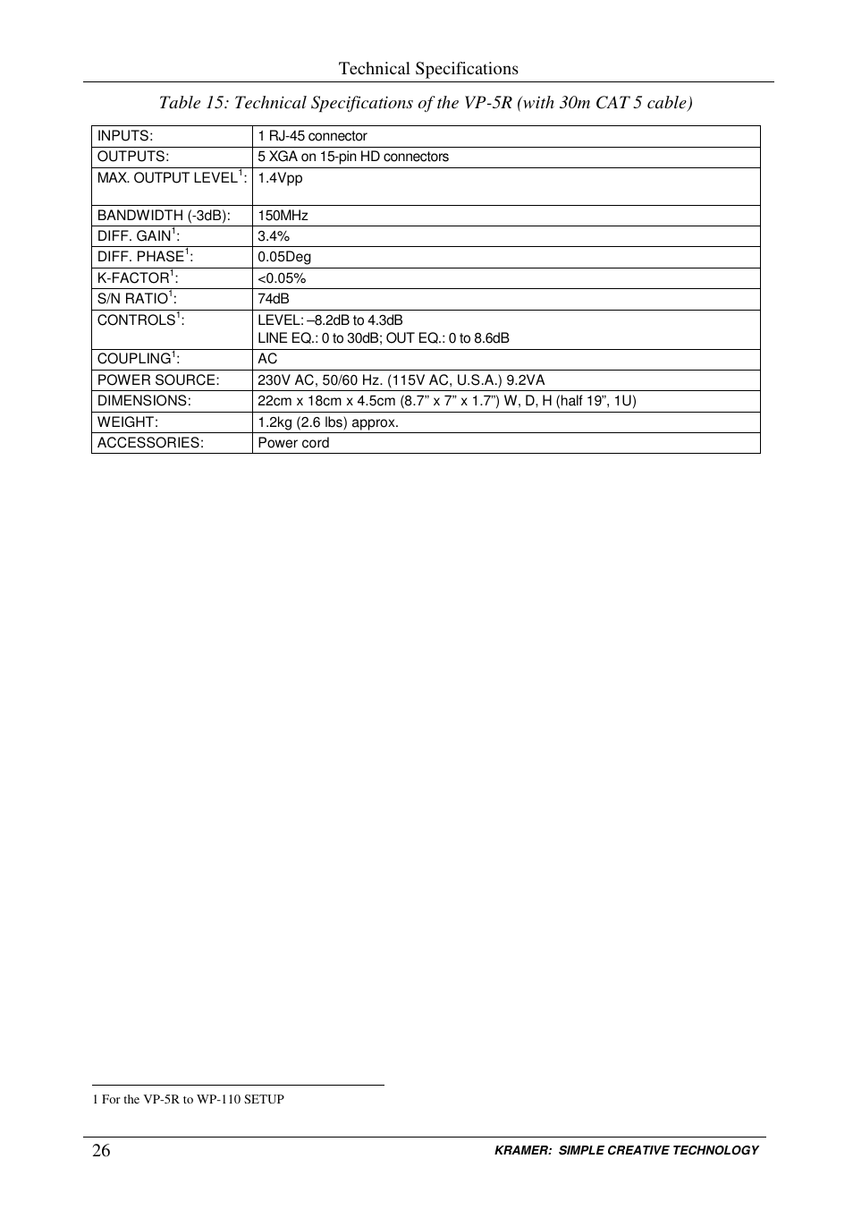 Technical specifications | Kramer Electronics VP-300T User Manual | Page 29 / 31