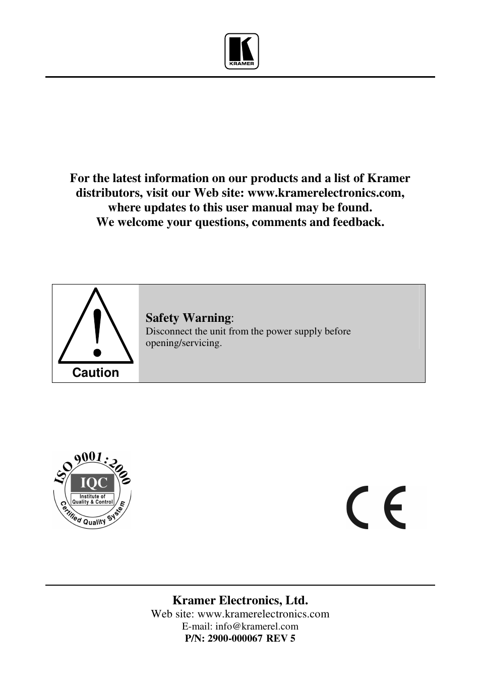 Kramer Electronics VP-300T User Manual | Page 31 / 31