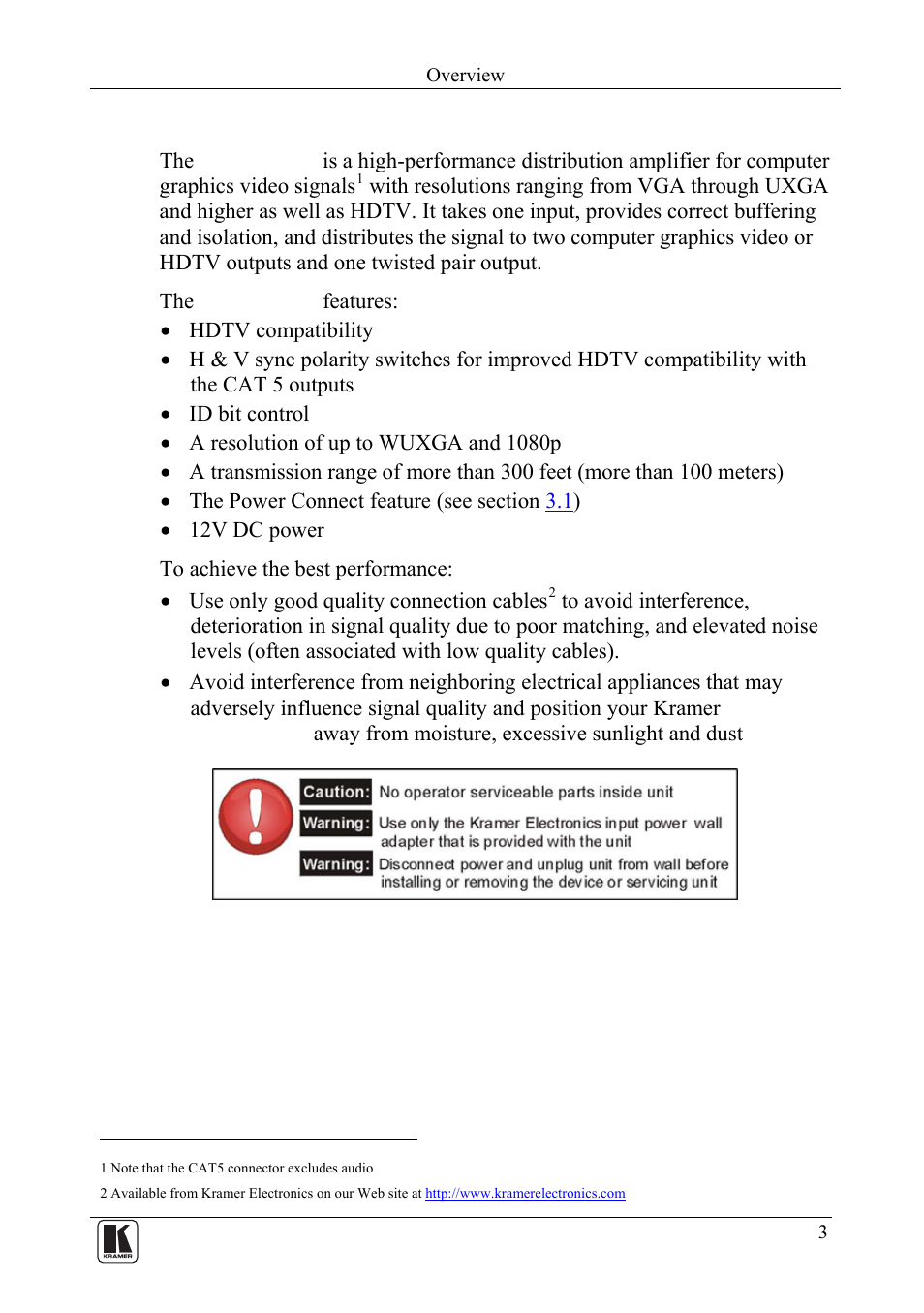 3 overview, Overview | Kramer Electronics VP-300THD User Manual | Page 5 / 12