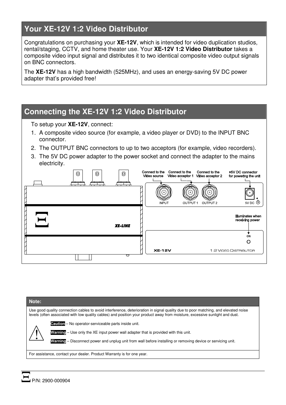 Kramer Electronics XE-12V User Manual | 1 page