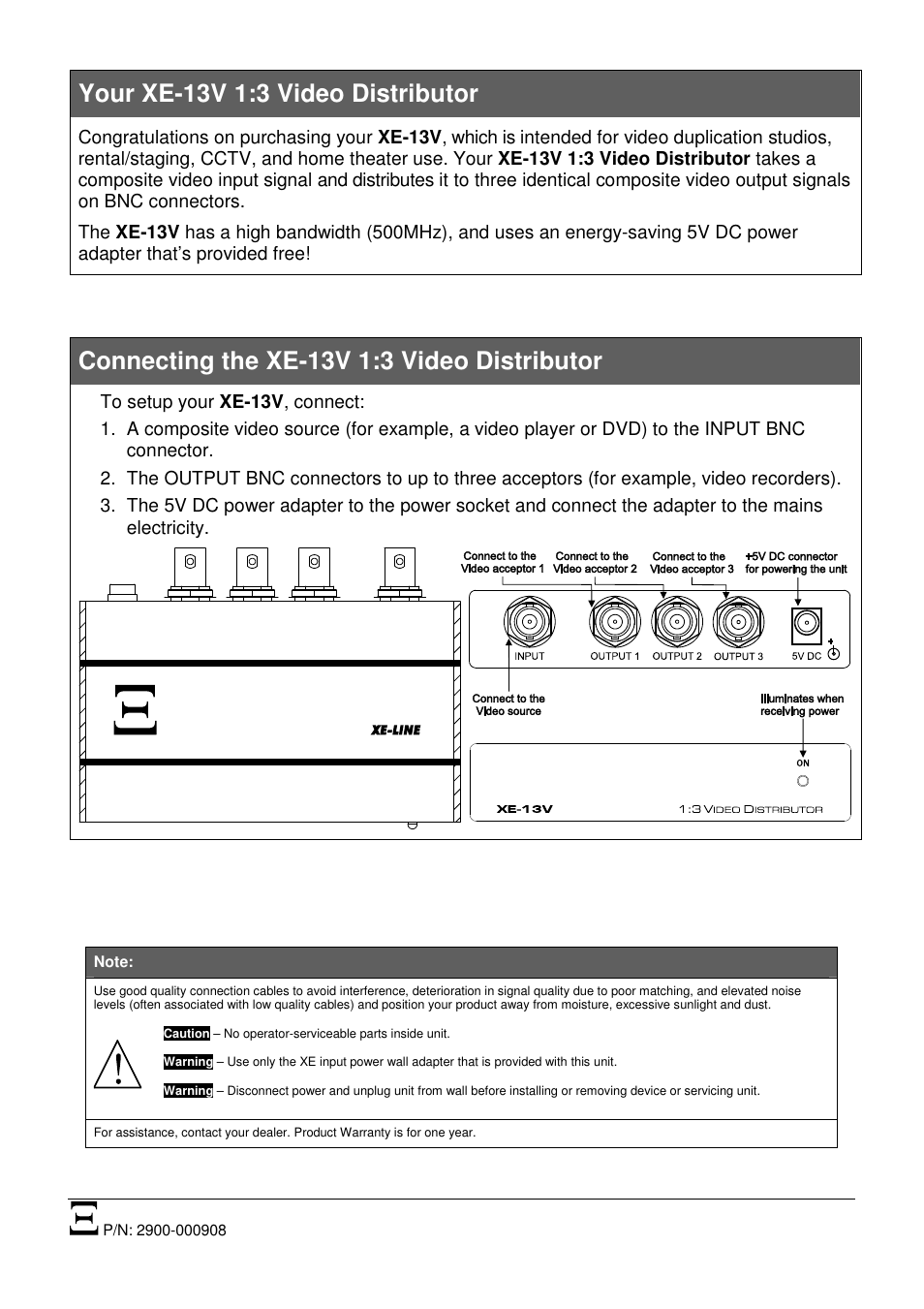 Kramer Electronics XE-13V User Manual | 1 page