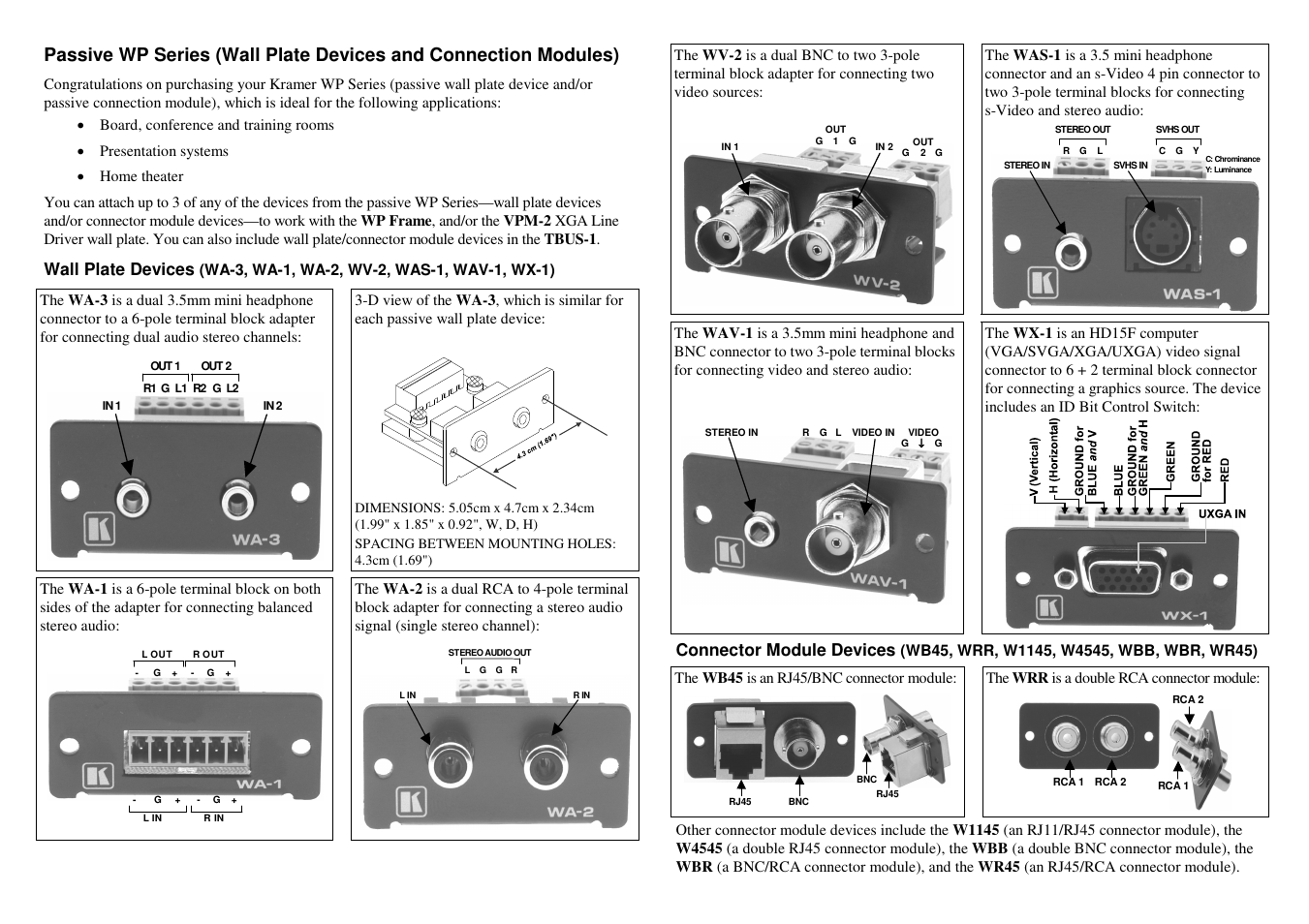 Wall plate devices, Connector module devices | Kramer Electronics VPM-2 User Manual | Page 41 / 42