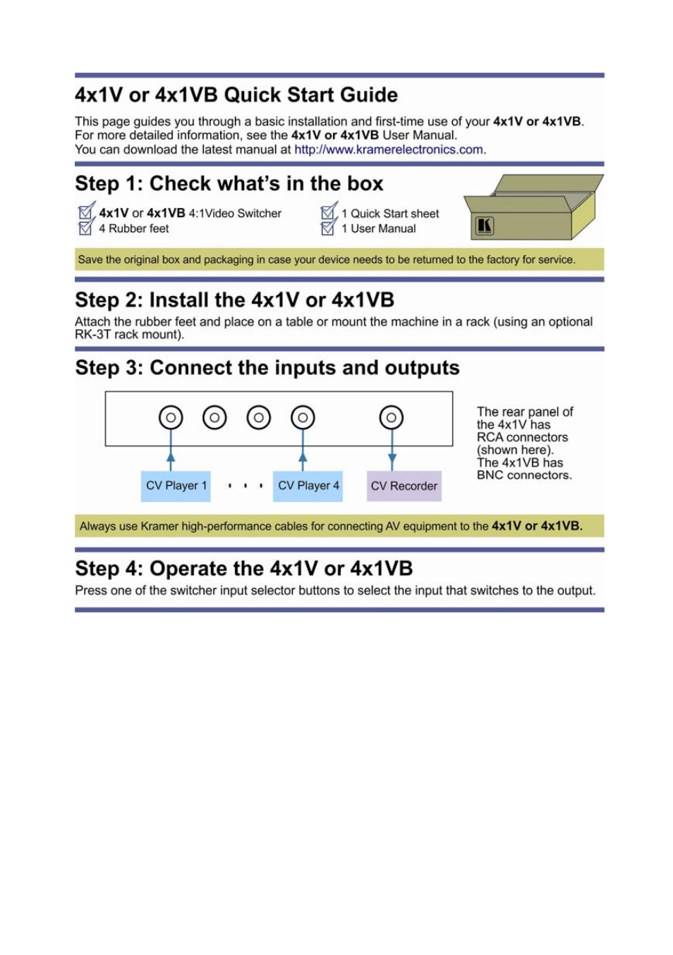 Kramer Electronics 4x1VB User Manual | Page 2 / 12