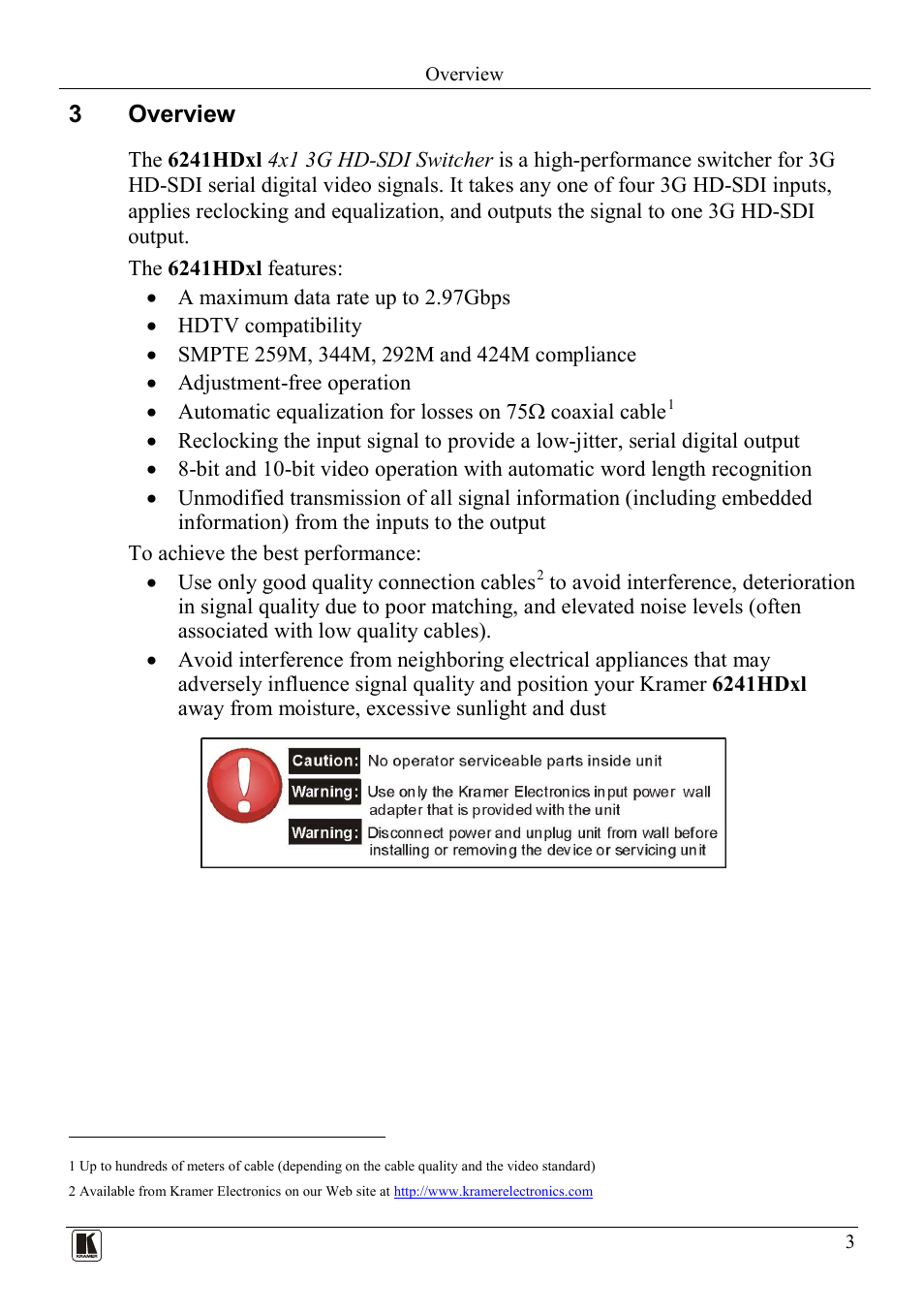 3 overview, Overview, 3overview | Kramer Electronics 6241HDxl User Manual | Page 5 / 10