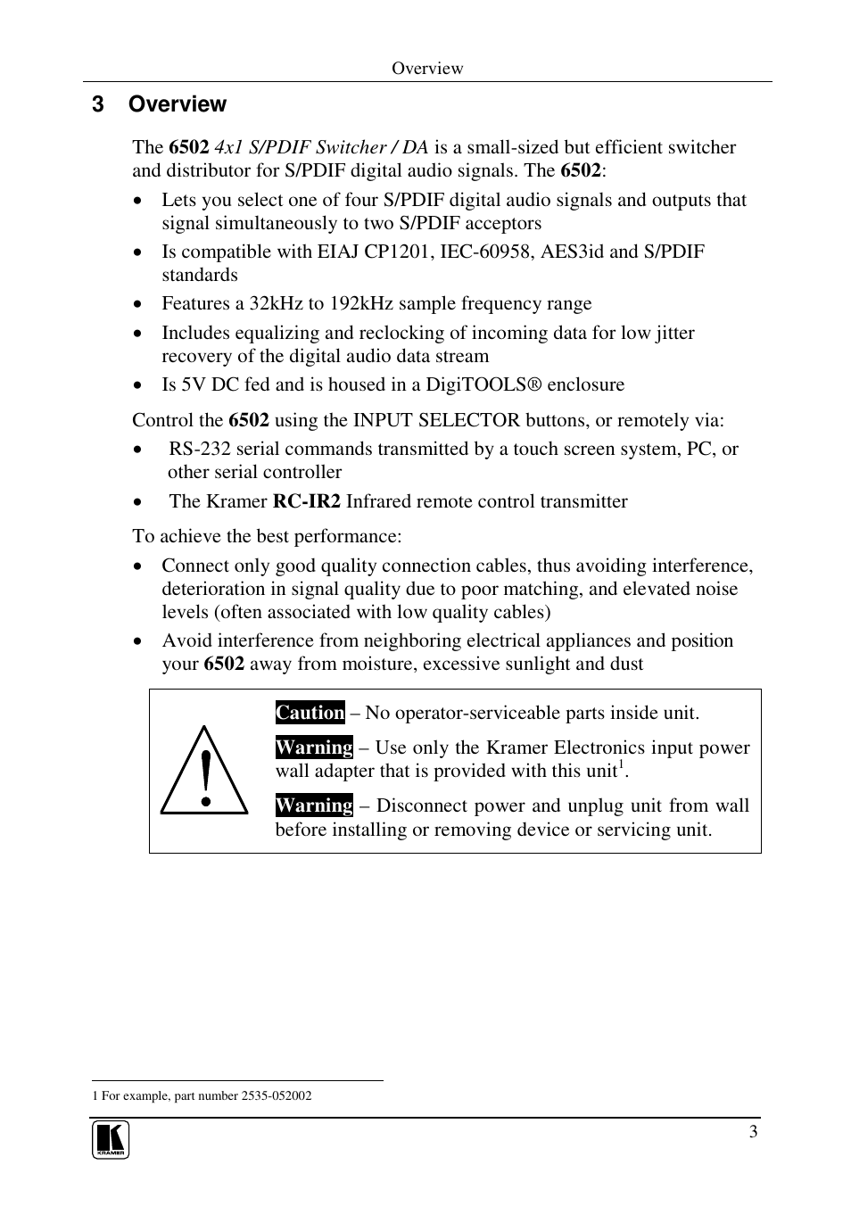 3 overview | Kramer Electronics 6502 User Manual | Page 5 / 12