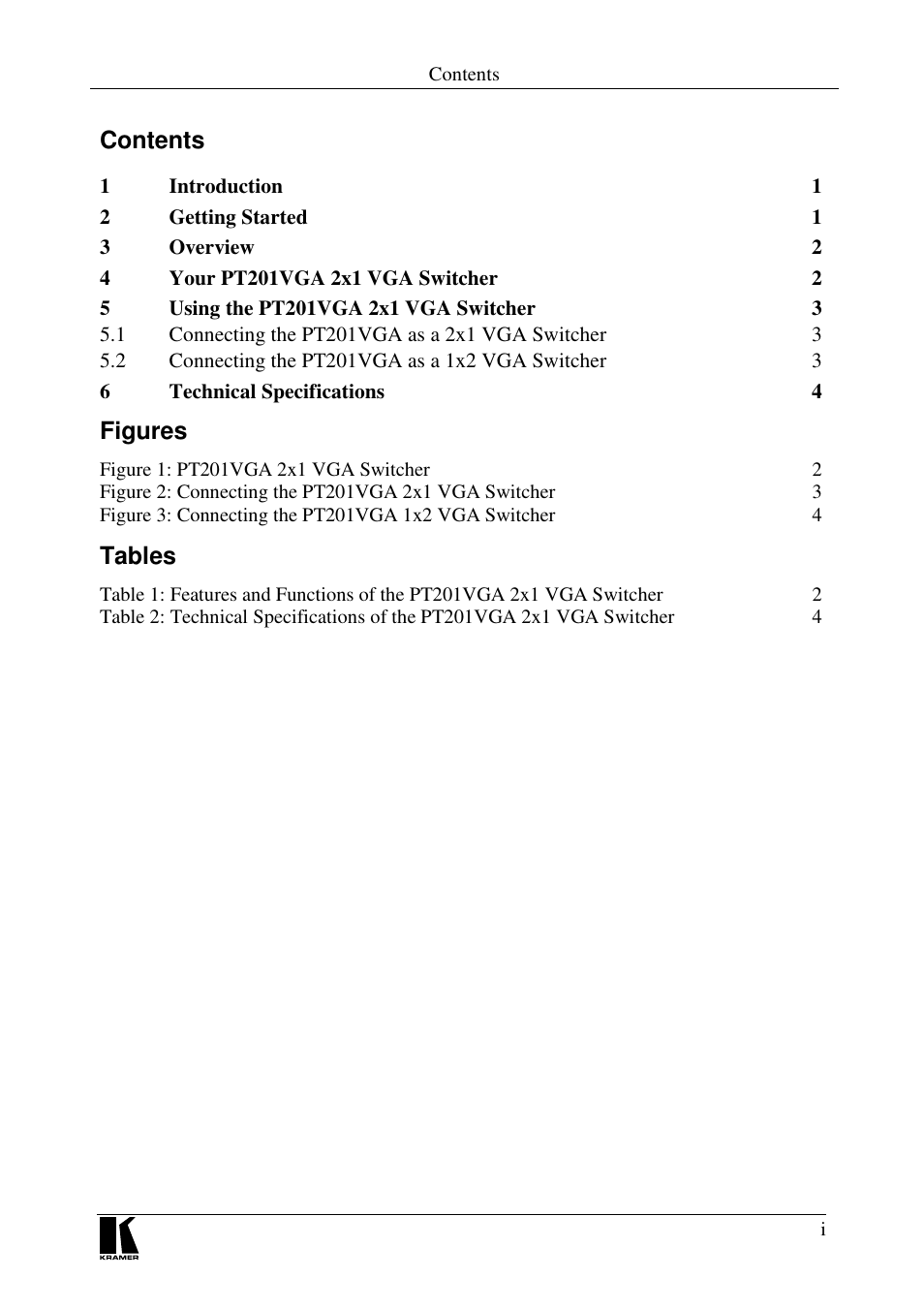 Kramer Electronics PT-201VGA User Manual | Page 2 / 8