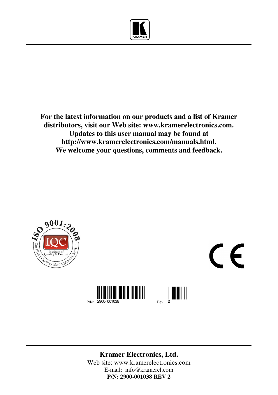 Kramer electronics, ltd | Kramer Electronics PT-201VGA User Manual | Page 8 / 8