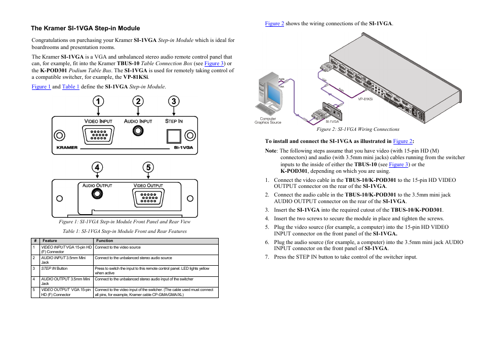 Kramer Electronics SI-1VGA User Manual | 2 pages