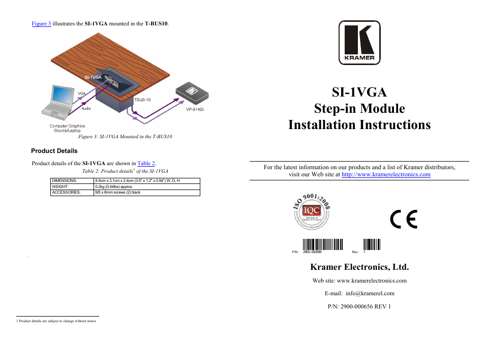 Product details, Figure 3, Si-1vga step-in module installation instructions | Kramer electronics, ltd | Kramer Electronics SI-1VGA User Manual | Page 2 / 2