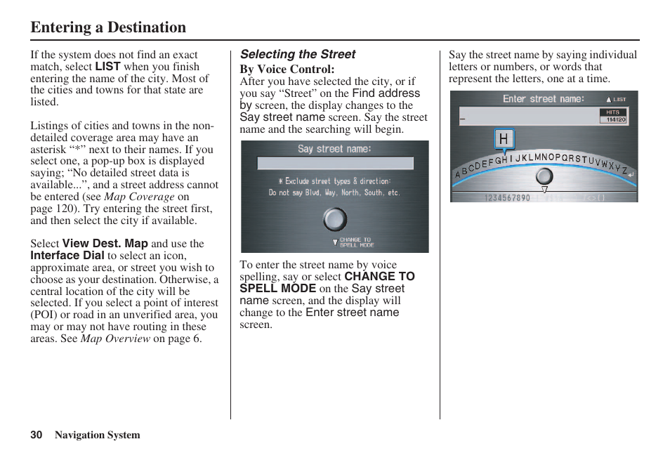 Entering a destination | Acura 2008 RL 00X31 SJA 8100 User Manual | Page 31 / 163