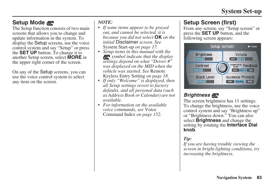 System set-up | Acura 2008 RL 00X31 SJA 8100 User Manual | Page 84 / 163