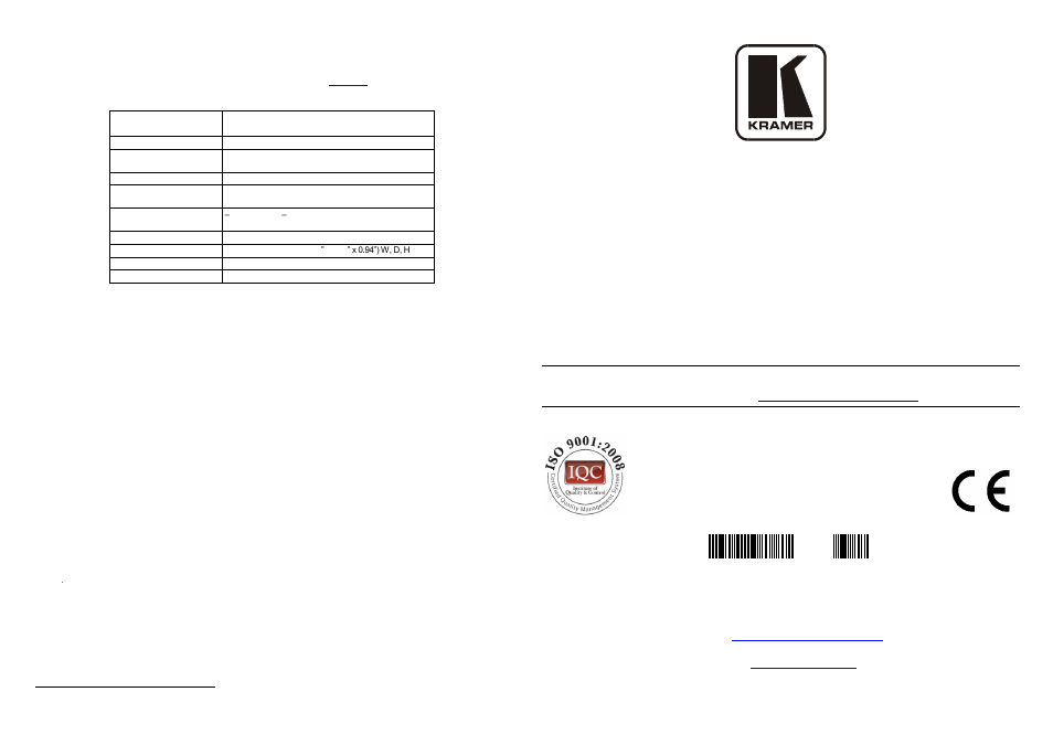 Kramer electronics, ltd | Kramer Electronics SID-H User Manual | Page 2 / 2