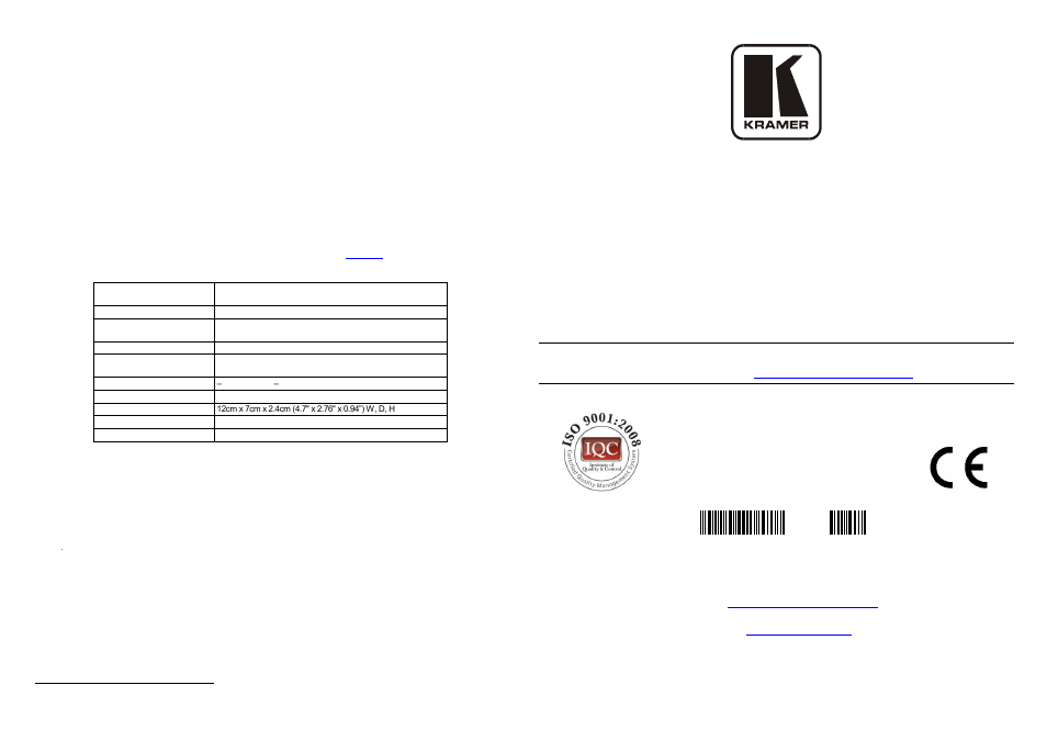 Kramer electronics, ltd | Kramer Electronics SID-VGA User Manual | Page 2 / 2