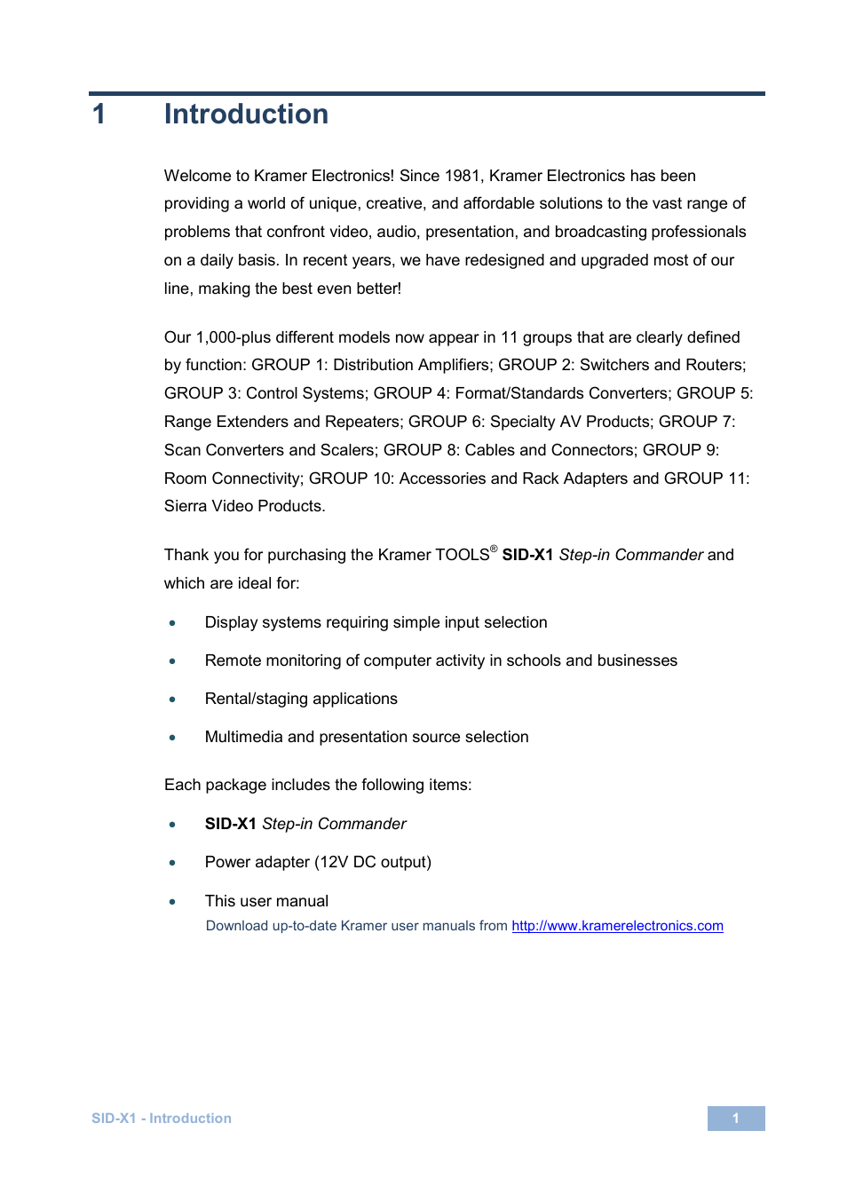 1 introduction, Introduction, 1introduction | Kramer Electronics SID-X1 User Manual | Page 4 / 23