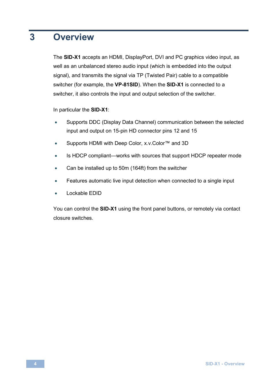 3 overview, Overview, 3overview | Kramer Electronics SID-X1 User Manual | Page 7 / 23