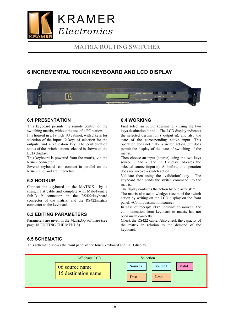 E lectron ics, Matrix routing switcher | Kramer Electronics TailorMade User Manual | Page 16 / 22