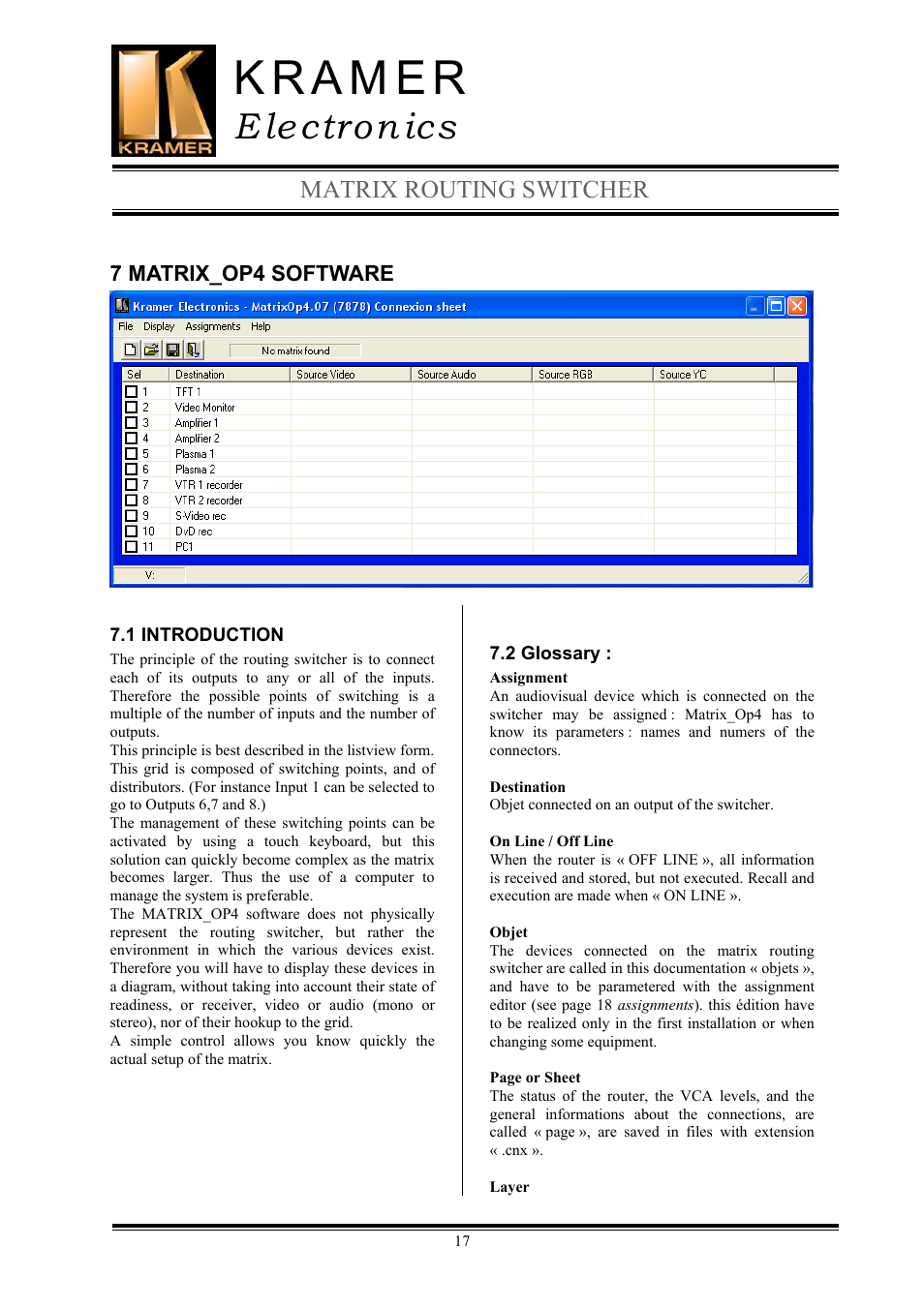 E lectron ics, Matrix routing switcher | Kramer Electronics TailorMade User Manual | Page 17 / 22